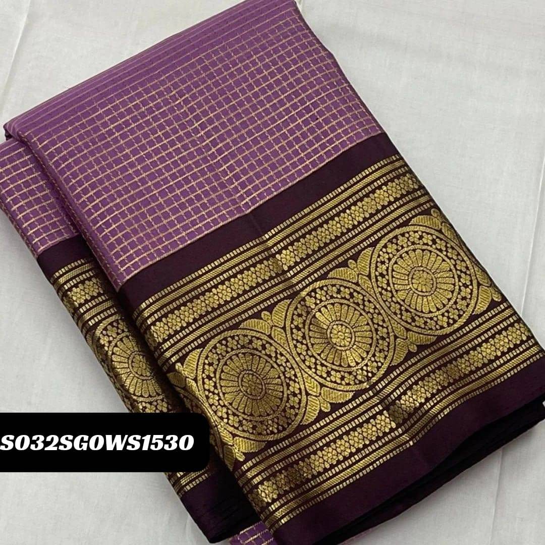 Purple Green Elegant Banarasi Soft Silk Saree with Zari Motifs & Jacquard Border Blouse